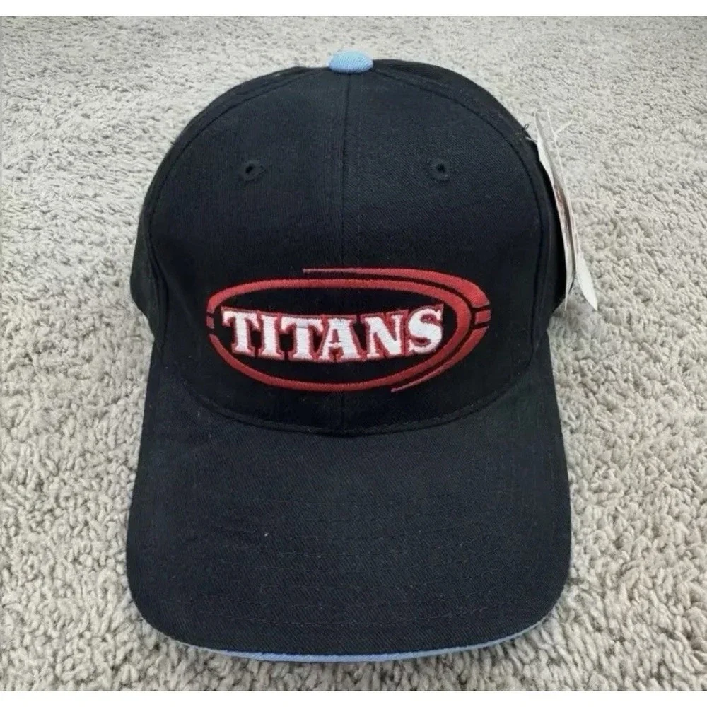 Tennessee Titans Hat Annco Black Strapback Red Circled Spellout Vtg NFL Cap NOS*